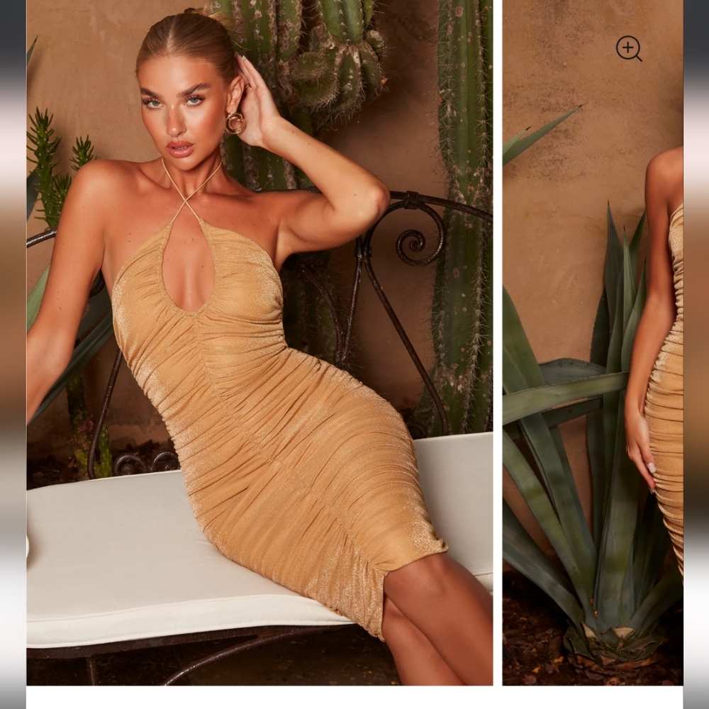 OH POLLY Ruched Keyhole Midi Dress - Picture 4 of 7